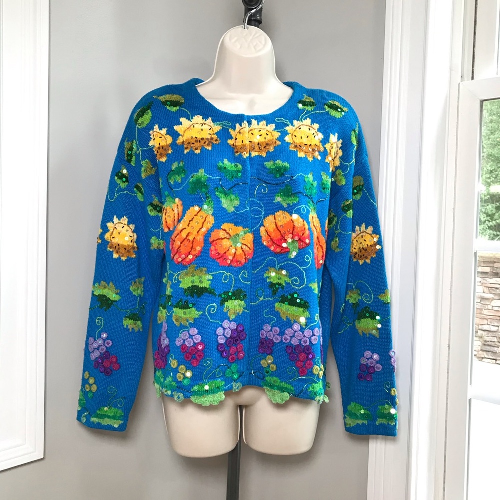 Vintage Jane's Closet Fruit Vegtable Harvest Fall Cardigan Sweater Women’s Small